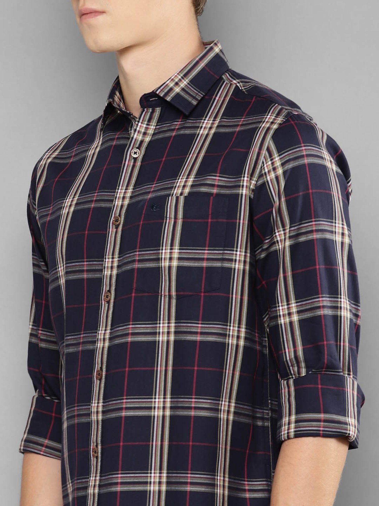 Allen cooper Navy Regular Fit Check Cotton Shirt