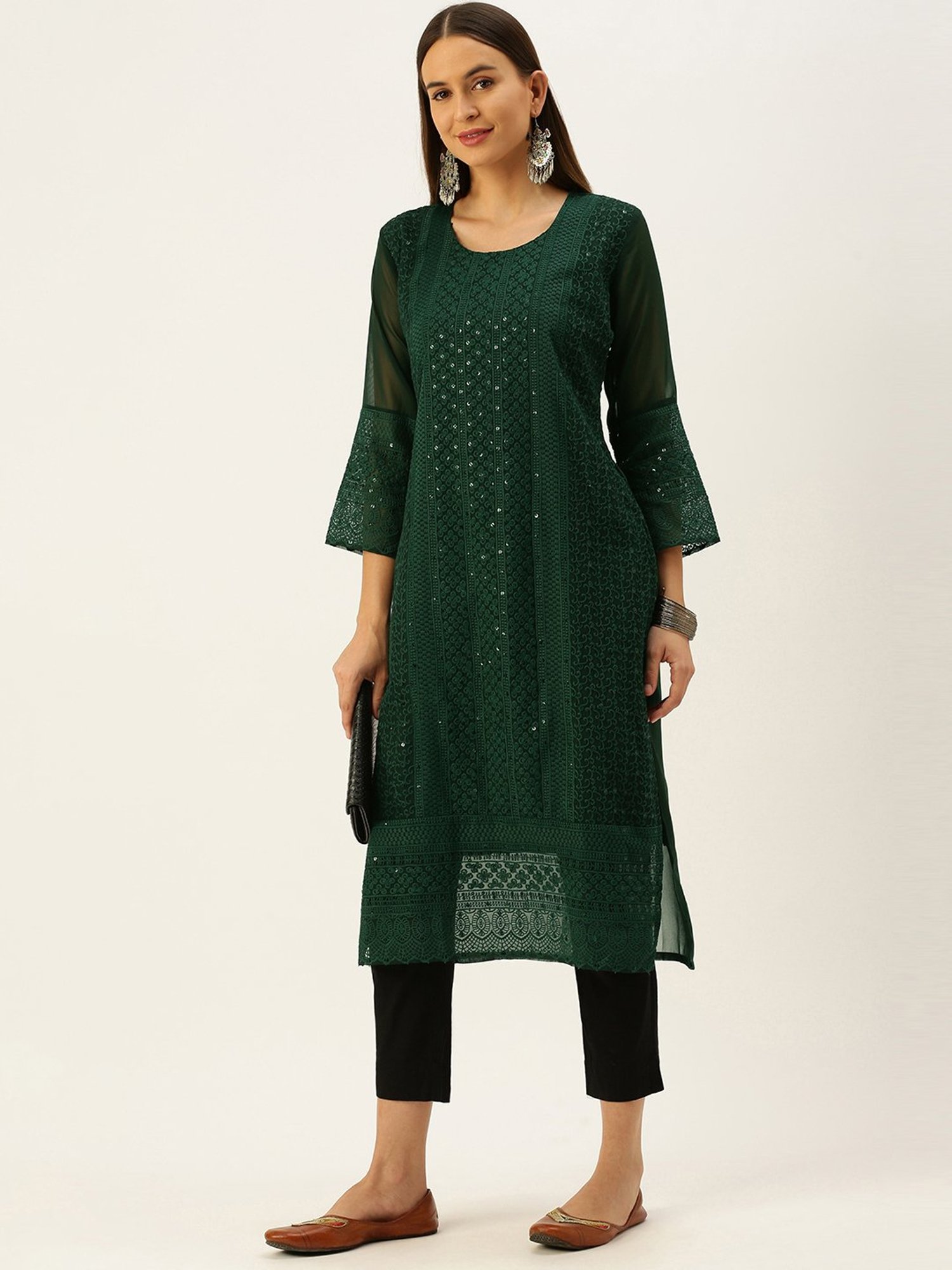SWAGG INDIA Green Embroidered Straight Kurta