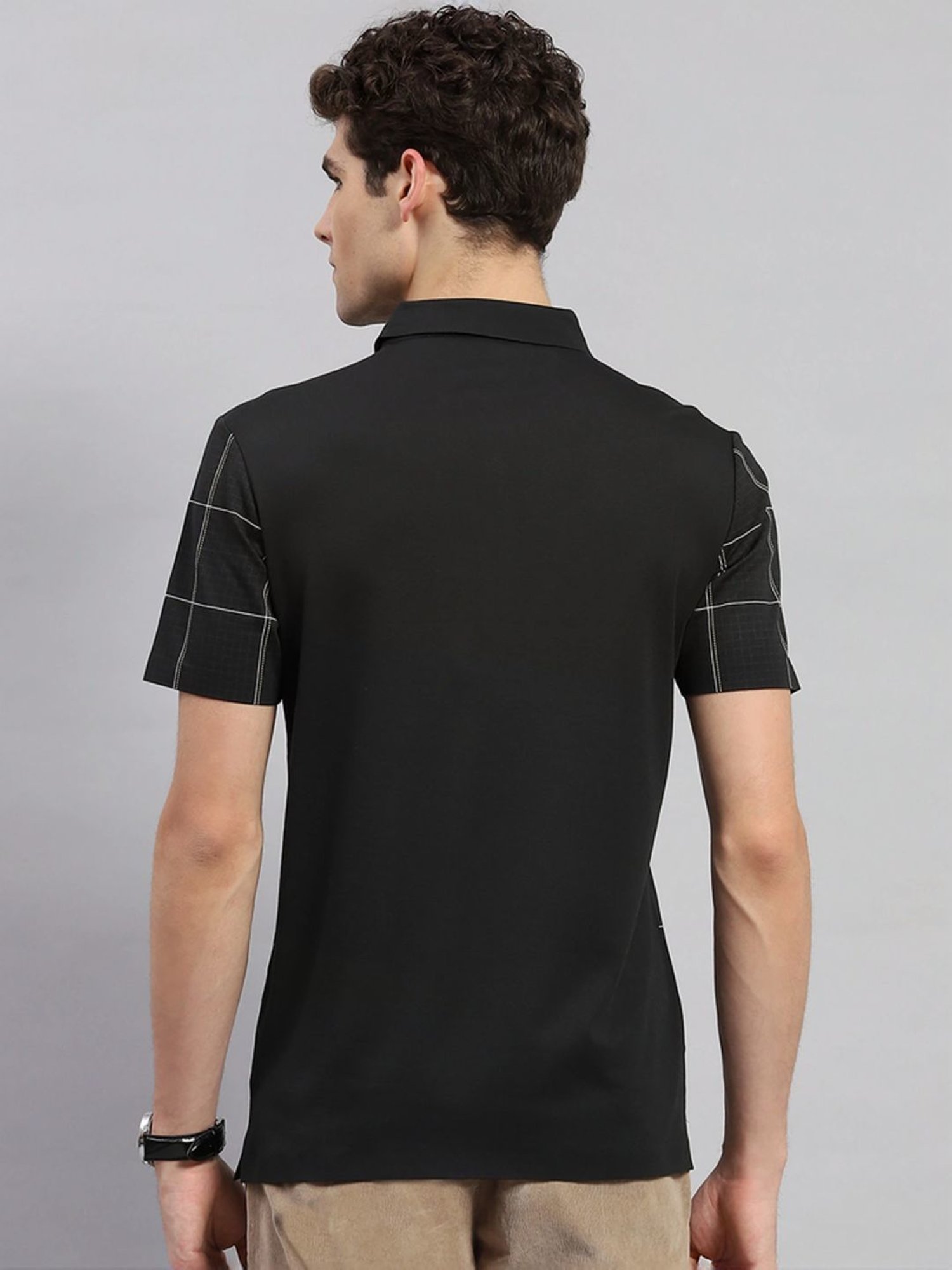 Monte Carlo Black Regular Fit Checks Polo T-Shirt