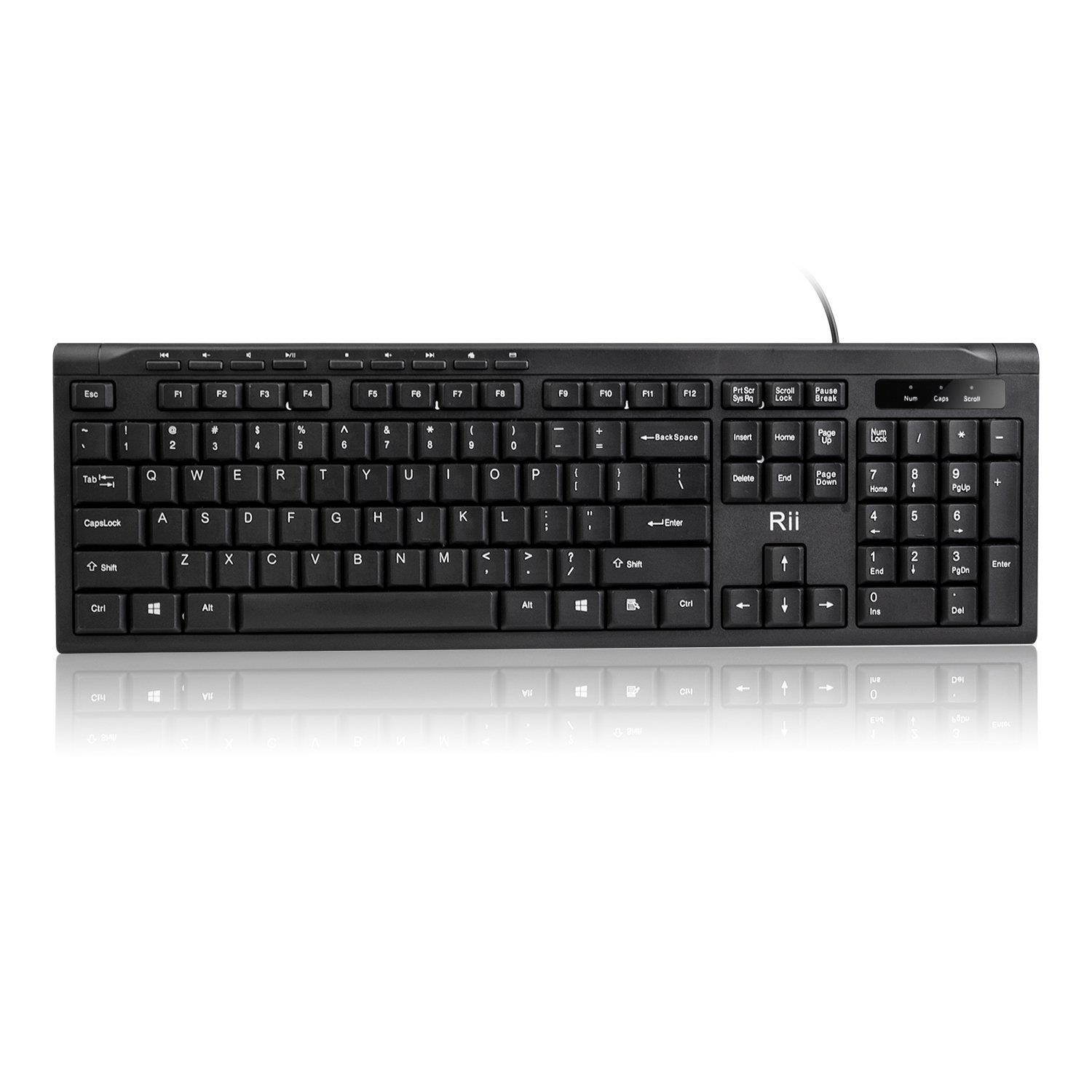 Rii RK907 Ultra-Slim Compact USB Wired Keyboard for Mac and PC,Windows 10 / 8 / 7 / Vista / XP (Black)