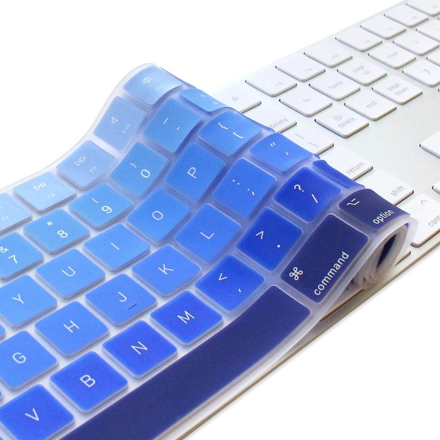 ProElife 2017 NEWEST Ultra Thin Silicone Full Size Wireless Bluetooth Numeric Keyboard Cover Skin for Apple iMac Magic Keyboard with Numeric Keypad MQ052LL/A US Layout (Fade in Blue)
