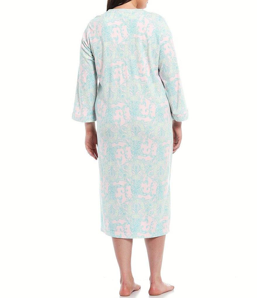 Kate Landry Plus Solid V-Neck Sleeve Midi Lounge Dress