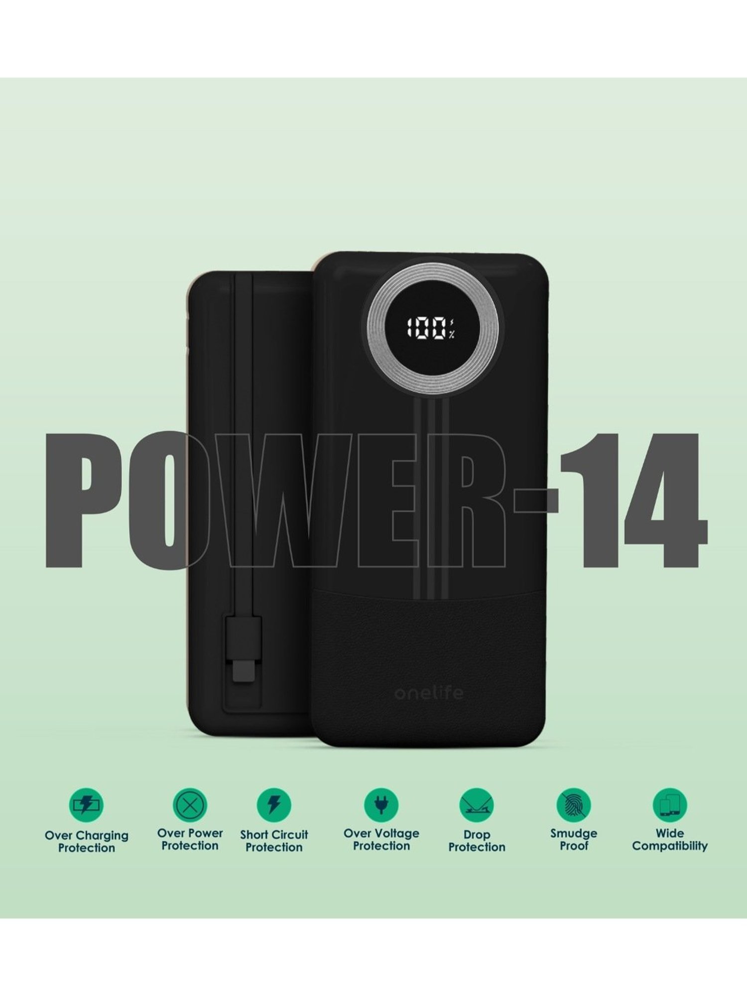 Onelife Power 14, 10000 mAh 22.5W Slim Quick Charge Power Bank (Black)