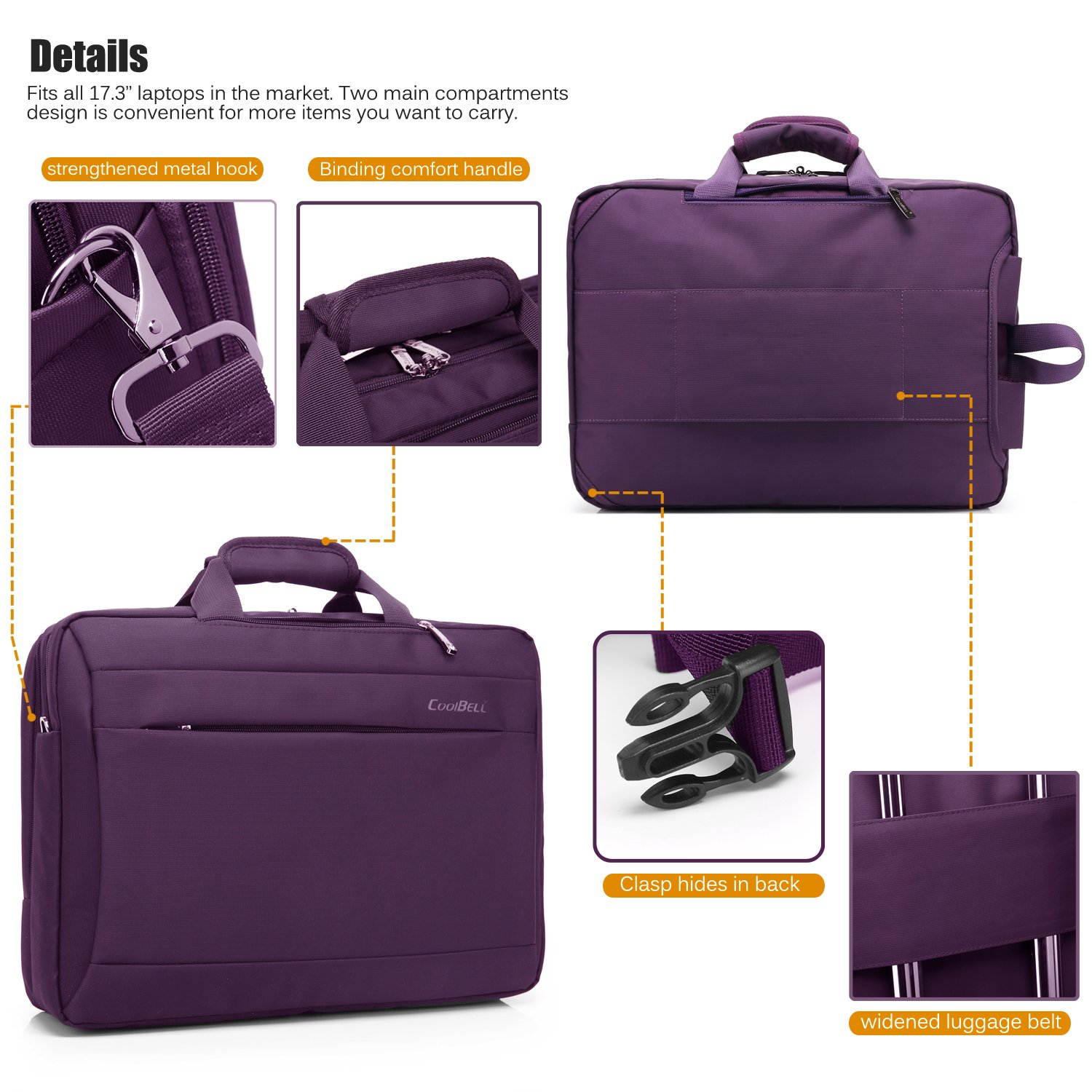 CoolBELL Convertible Backpack Messenger Bag 17.3 Inch Laptop Shoulder Bag Expendable Business Briefcase Extra Large Multi-Functional Travel Computer Bag for Men,Black