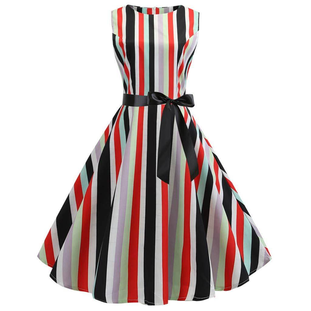 Prom Dresses for Women,Women Vintage 1950s Retro Print Sleeveless Casual Evening Party Prom Swing Dress