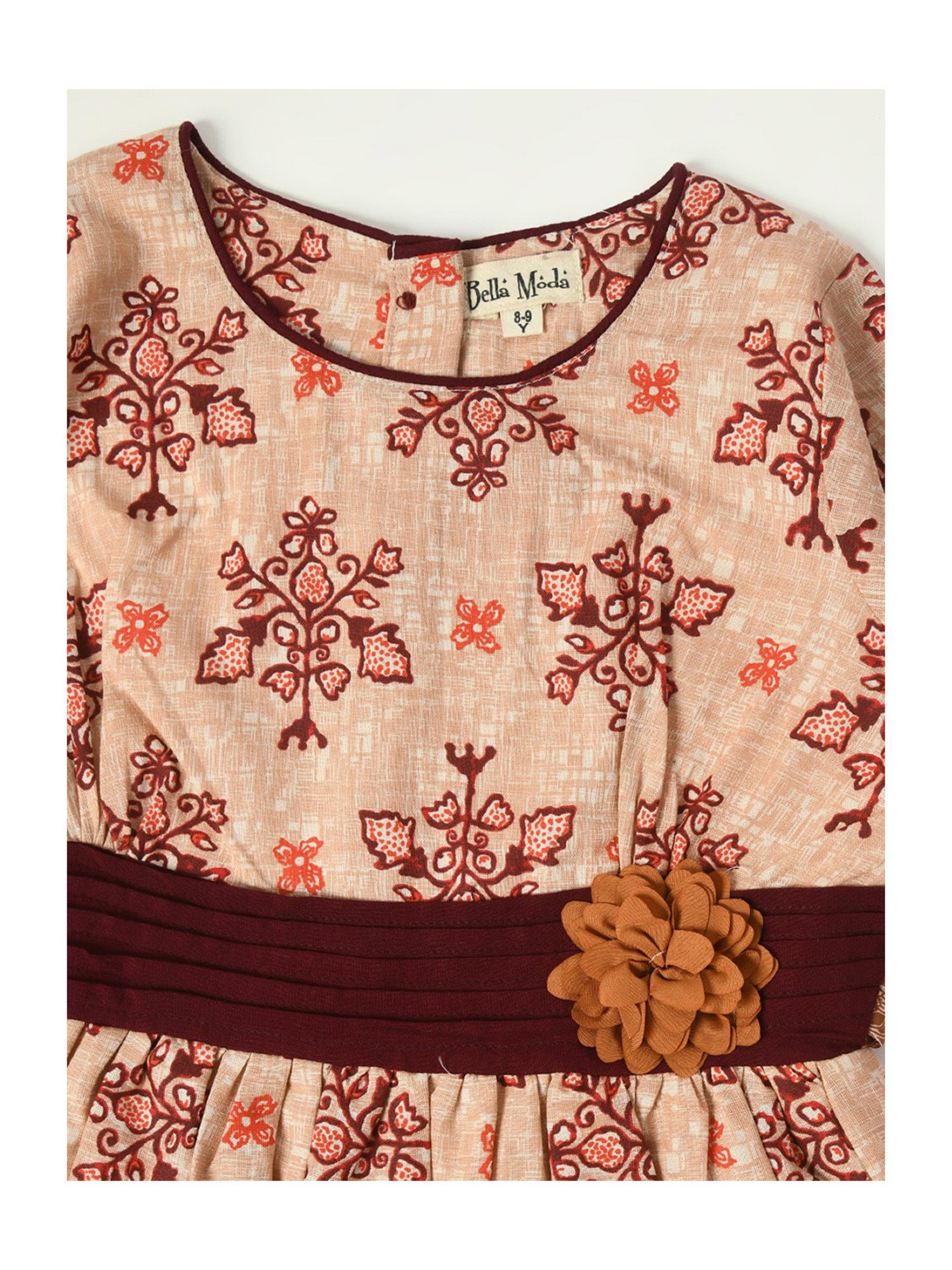 Bella Moda Kids Beige Printed Fit & Flare Dress