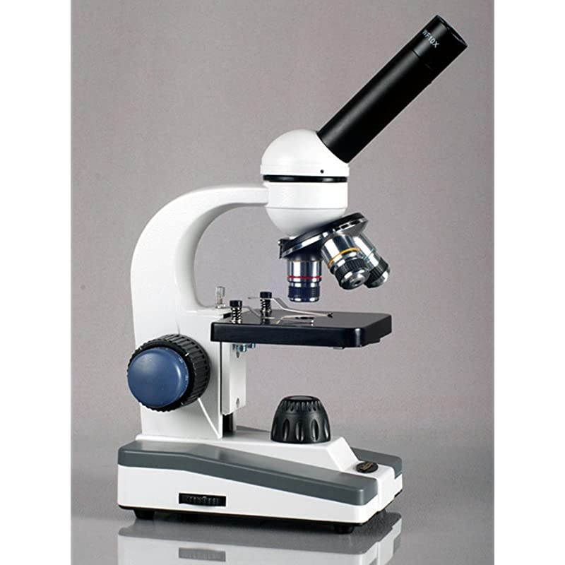 M150CPS25 Compound Monocular Microscope WF10x and WF25x Eyepieces 40x1000x Magnification LED Illumination Brightfield SingleLens Condenser Coaxial Coarse and Fine Focus Plain Stage 110V Includes Set