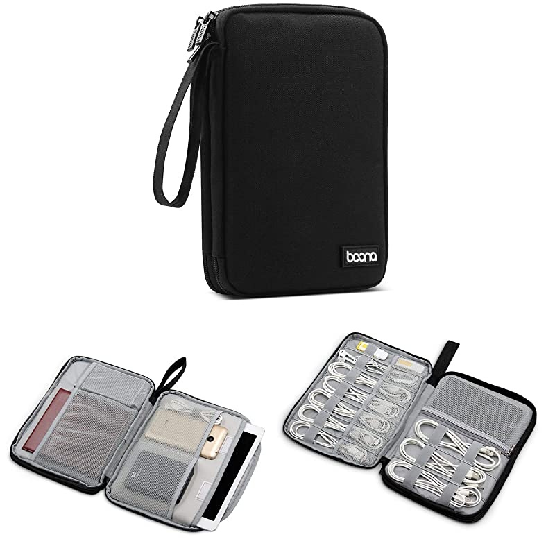 Travel Cable Bag Cord pouch Electronic Organizer Universal Cable Organizer Electronics Accessories Cases for Cables, Charger, Phone, USB, SD Card and ipad air (Large Single-Layer, Black)