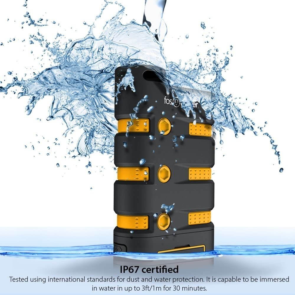 FosPower PowerActive 10200 mAh Power Bank - 2.1A USB Output [Water/Shock/Dust Proof] Rugged Heavy Duty Portable Battery Charger for iPhone/iPad Android Smartphones Tablets & MP3