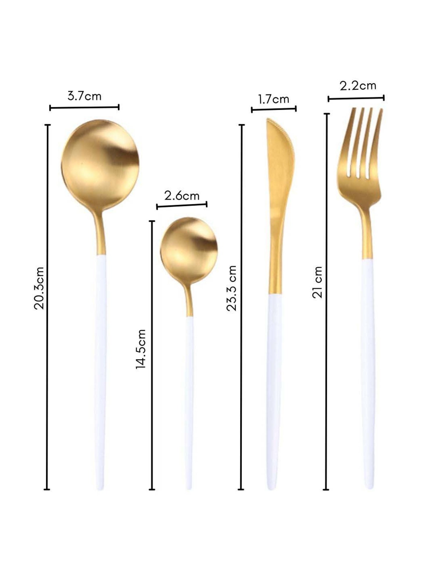 Nestasia White & Golden stainless Steel cutlery set(1 Fork + 1 Knife +1 Table spoon +1 Desert spoon)