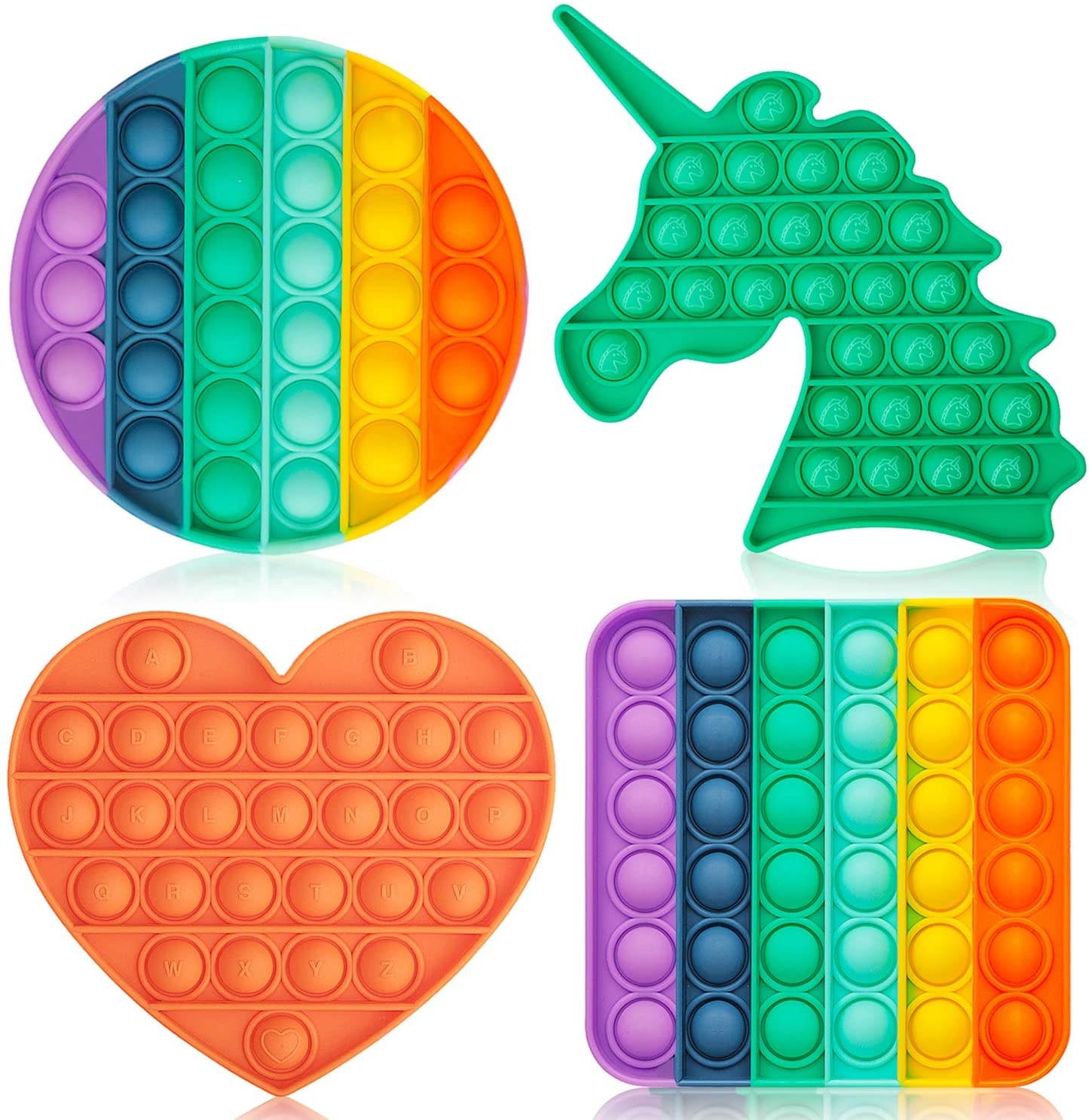 DALOJOE Push Pop Pop Bubble Fidget Sensory Toy, Pop Fidget Toys, 4 Pack Silicone Squeeze Sensory Toys, Stress Relief Toy, Autism Special Needs Anxiety Relief, Educational Toy, for Kids, Adults, Gifts