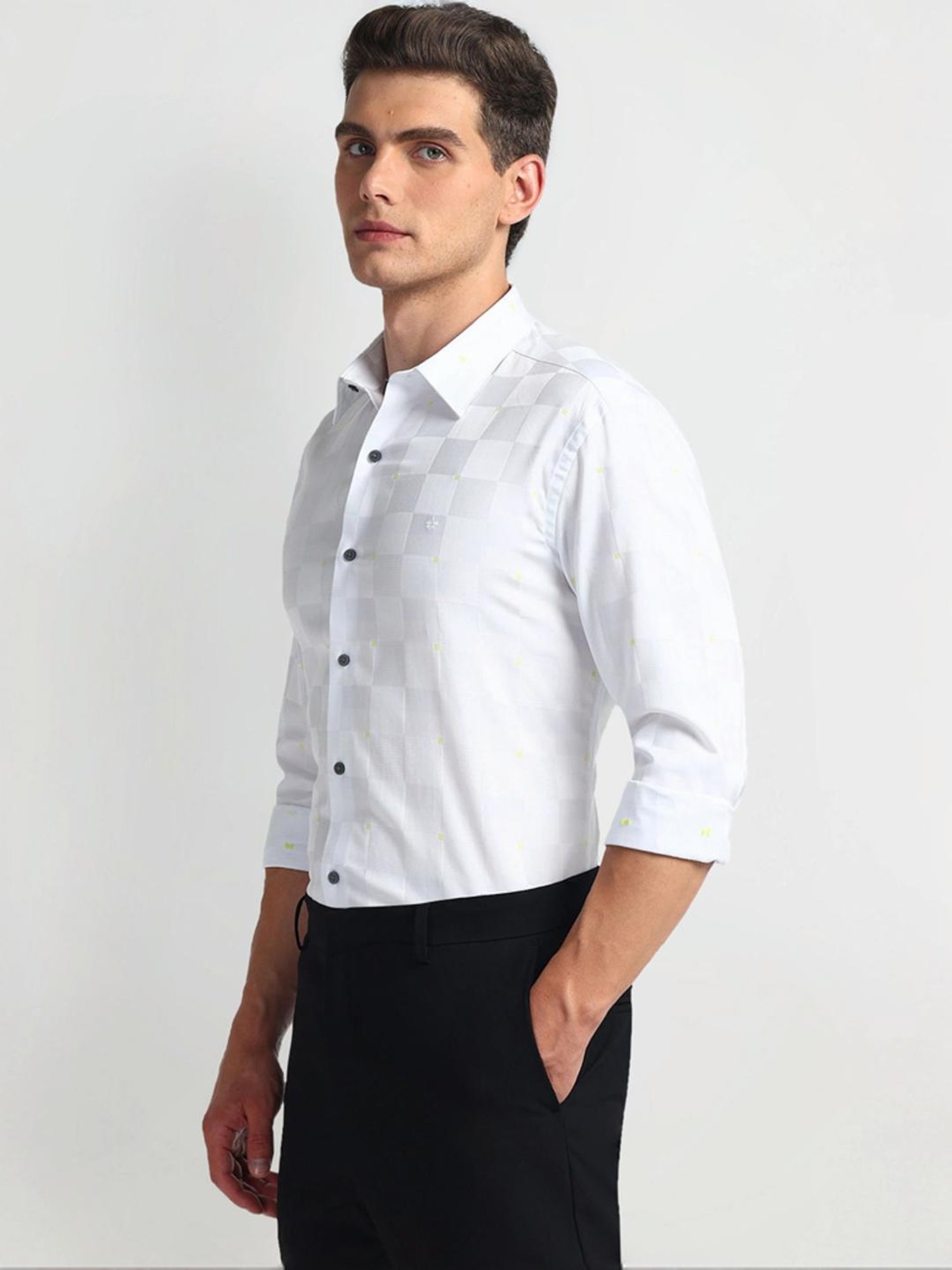 Arrow New York Grey Slim Fit Checks Shirt