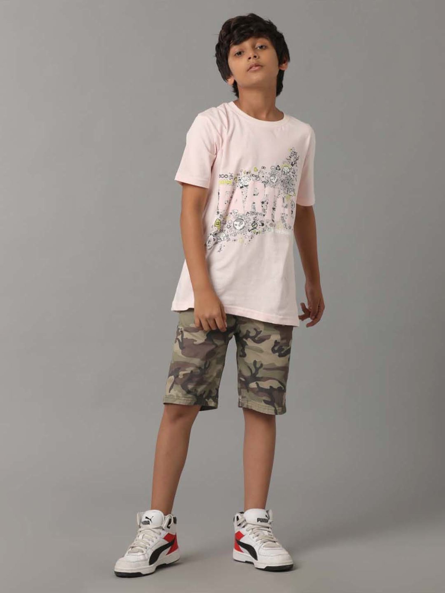 Under Fourteen Only Kids Green Cotton Camouflage Shorts