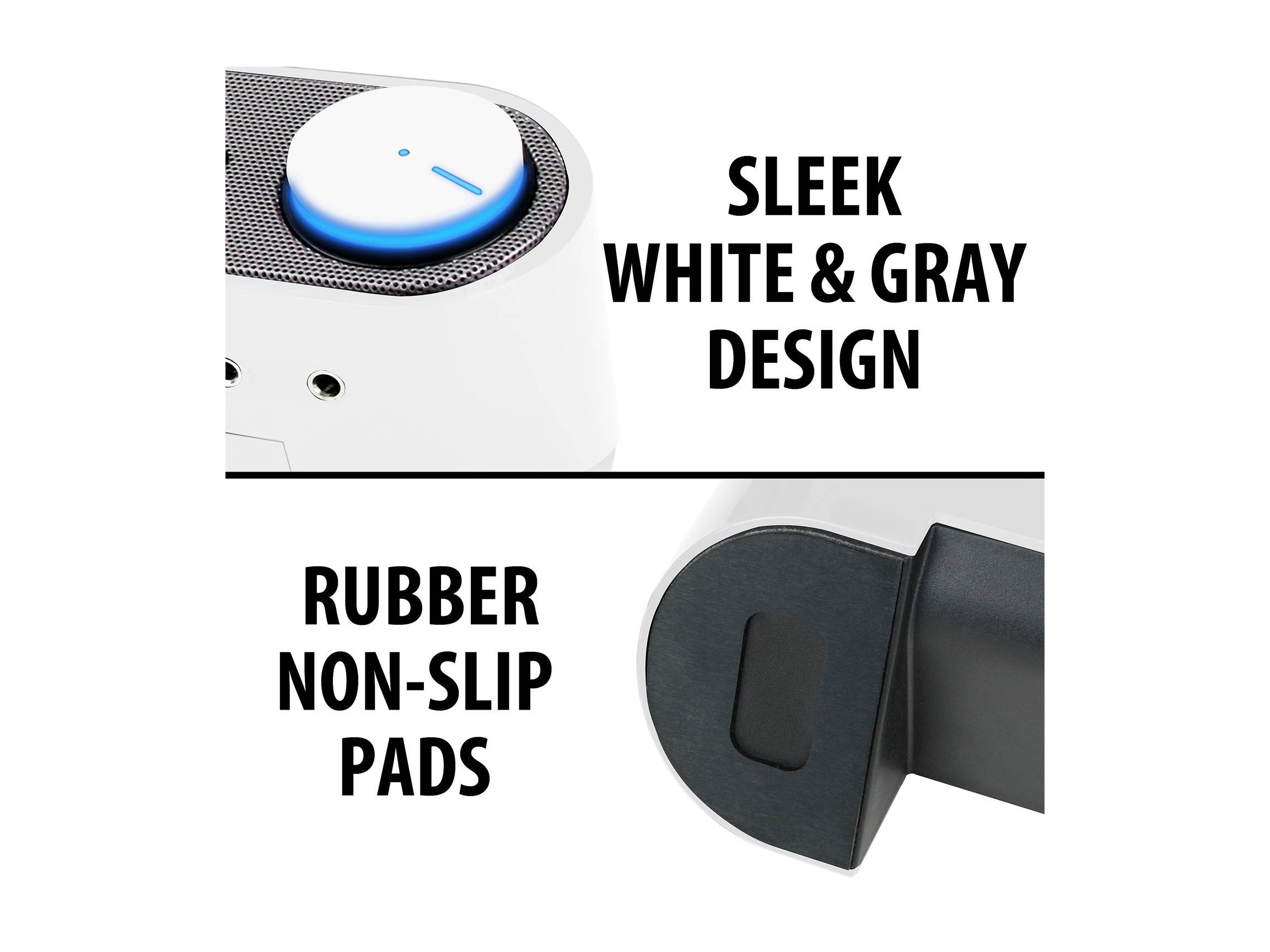 Desktop Computer Sound Bar Speaker w/ Easy Access Headphone & Mic Jacks by GOgroove - SonaVERSE UBR (White) - USB Powered, LED accents, Compact 16.5" Length, Angled Design - Ideal for Small Desks