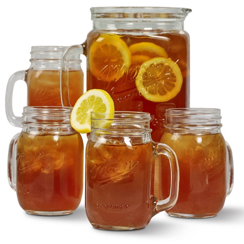 5pc Glass Beverage Pitcher and Drinkware Set - Mason Craft & More
