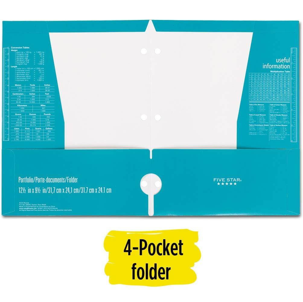 Five Star 4 Pocket Folder, 2 Pocket Folder plus 2 additional Pockets, Teal (72087)