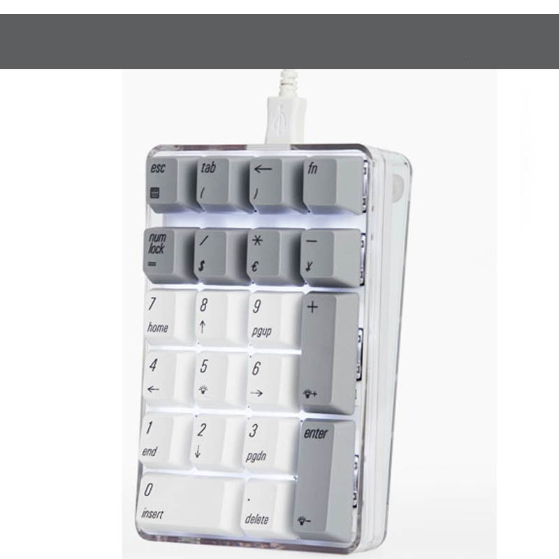 Mechanical Numeric Keypad Cherry MX  White Switch Wired Gaming Keypad Crystal Case White Backlit 21 Keys Mini Numpad Portable Keypad Extended Layout White Magicforce by Qisan