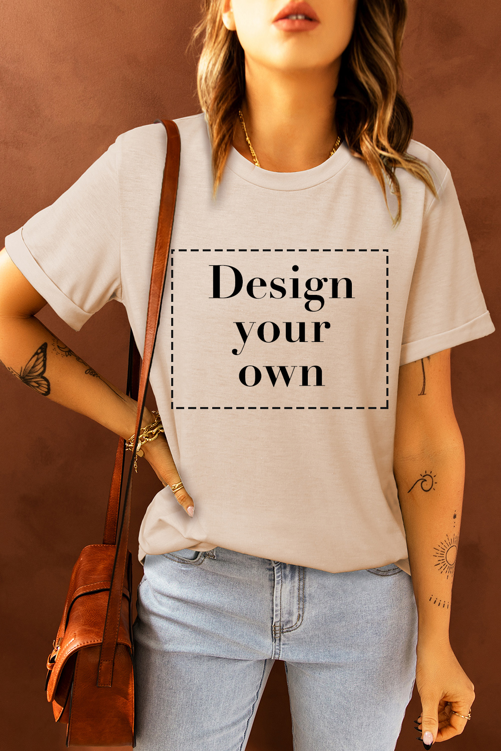 Blank T Shirt - Khaki Solid Color Crew Neck Tee Customized