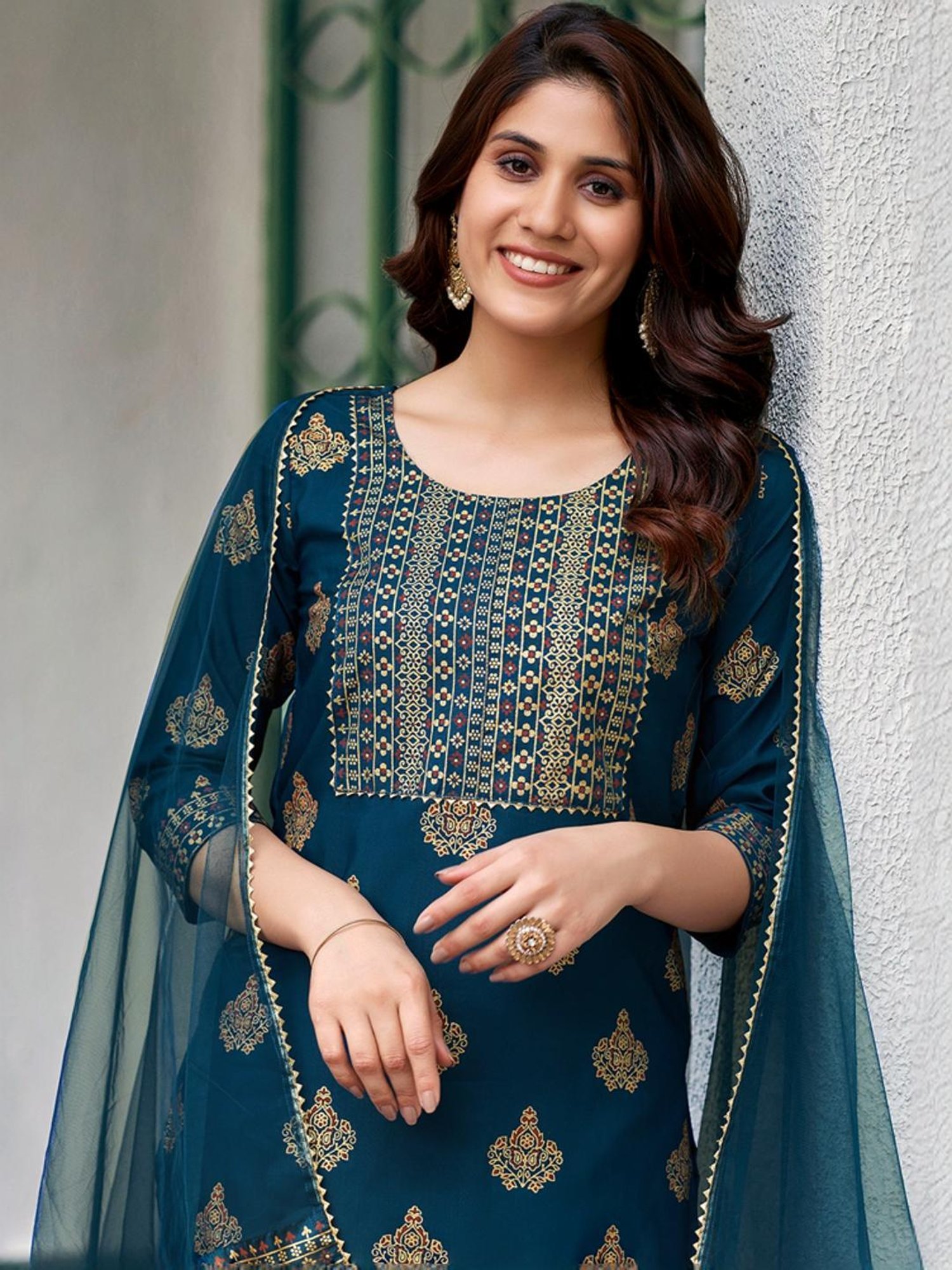 Skylee Blue Printed Kurta Pant Set With Dupatta