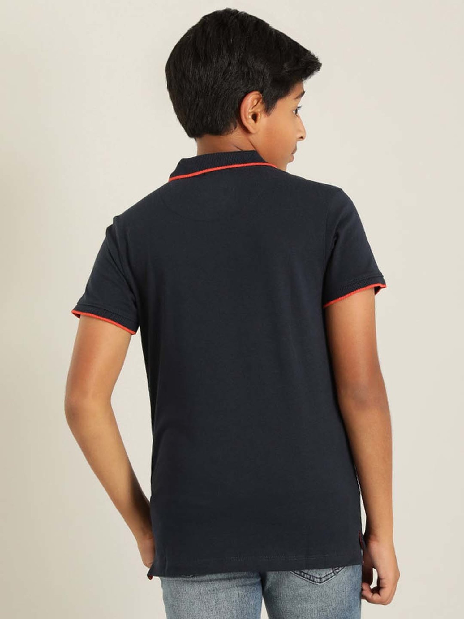 Indian Terrain Kids Navy Printed Polo T-Shirt