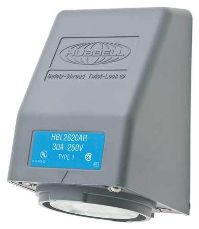 HUBBELL WIRING DEVICE-KELLEMS HBL2620AR 30A Angle Twist-Lock Receptacle 2P 3W