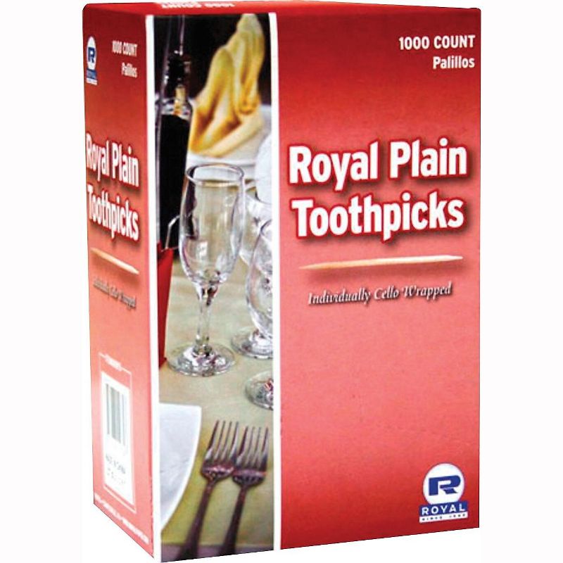 Royal Cello-Wrapped Round Wood Toothpicks 2 3/4" Natural 1000/Box 15 Boxes/Carton RIW15