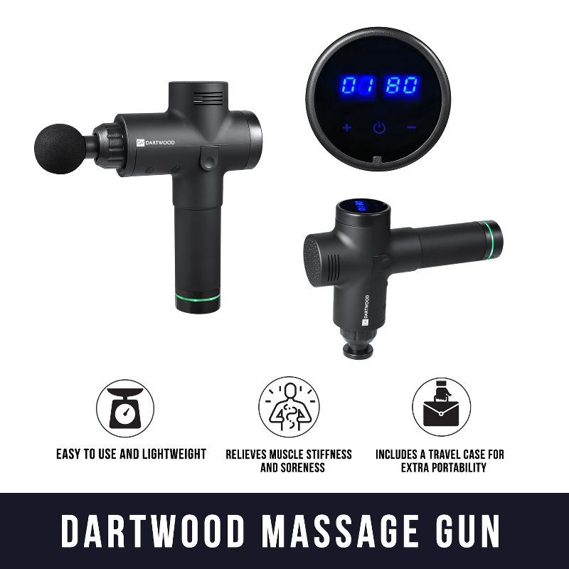 Dartwood Deep Tissue Massage Gun - Quiet and Portable Handheld Massager for Treating Muscle Soreness, Back Pain and Body Ache