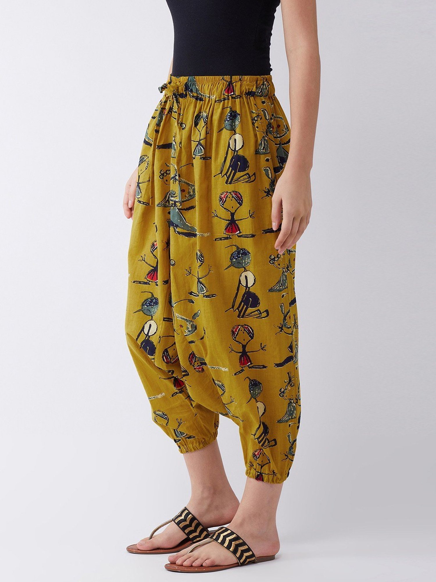 Inweave Mustard Cotton Printed Dhoti Pants