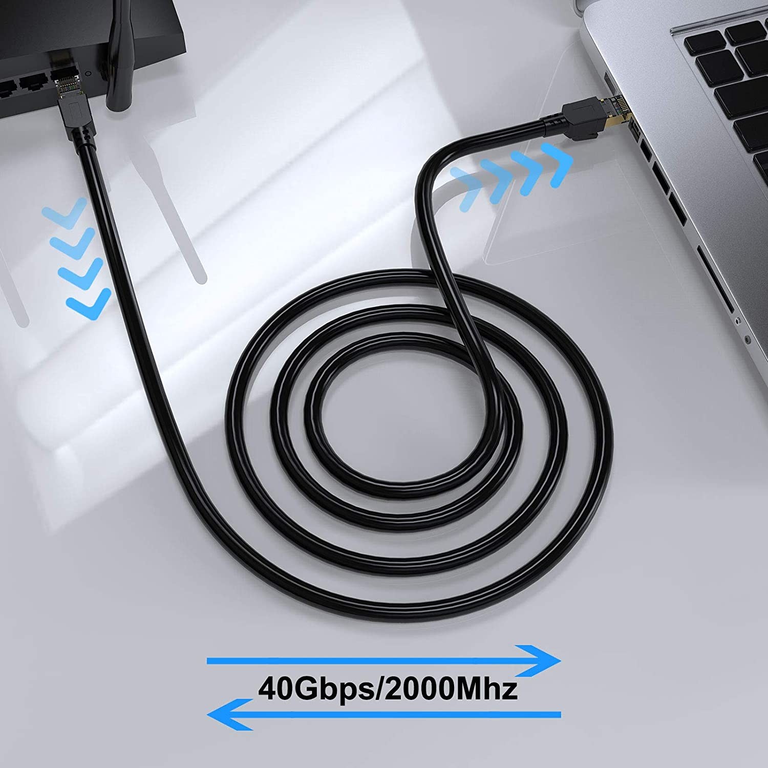 Cat 7 Ethernet Cable 100 ft LAN Cable Internet Network Cord for PS4, Xbox, Router, Modem, Gaming, White Flat Shielded 10 Gigabit RJ45 High Speed Computer Patch Wire.