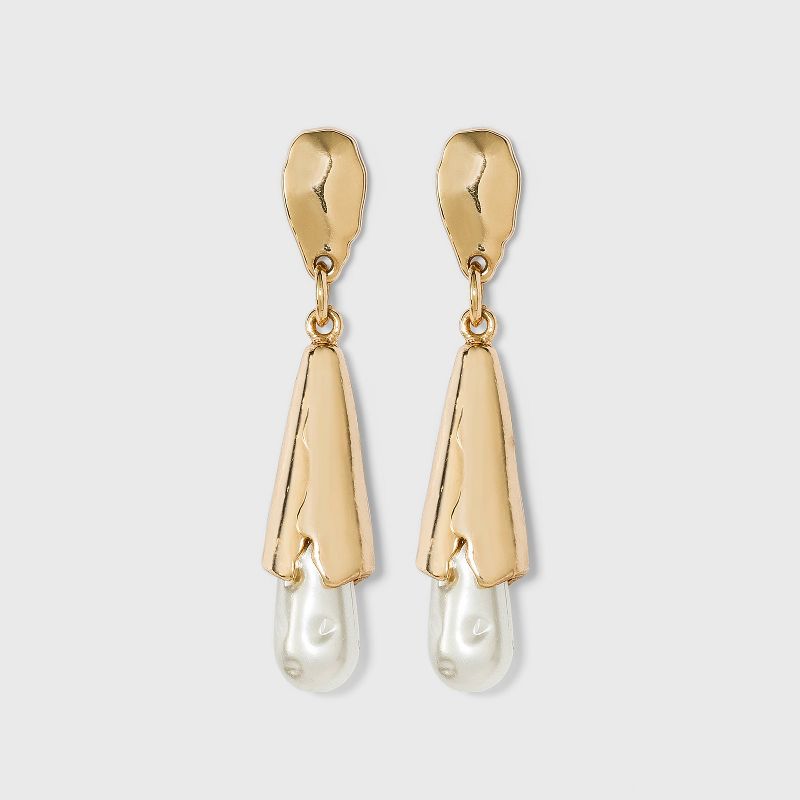 Worn Multi Plated Hammered Rectangle Statement Earrings - A New Day™ Gold