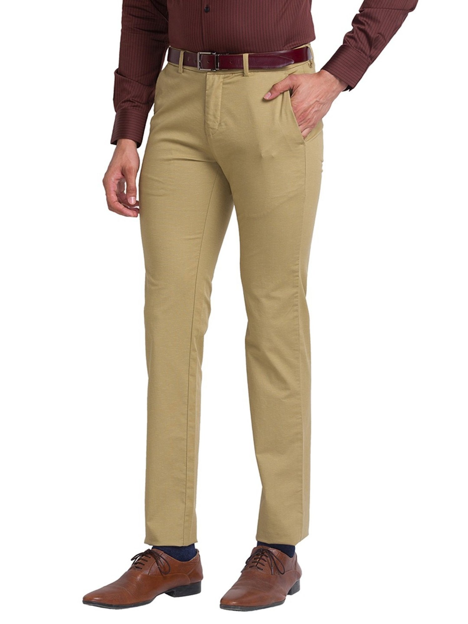 Park Avenue Medium Khaki Super Slim Fit Printed Trousers