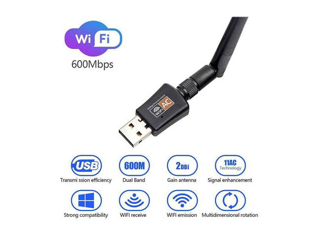 Vicabo 600Mbps USB Wifi Adapter Mini 802.11ac Dual Band 2.4G/5.8G High Gain 2dBi Antenna Wireless Network Adapter Wi-Fi Dongle Support Windows 10 8 7 Vista XP 2000 Mac Os