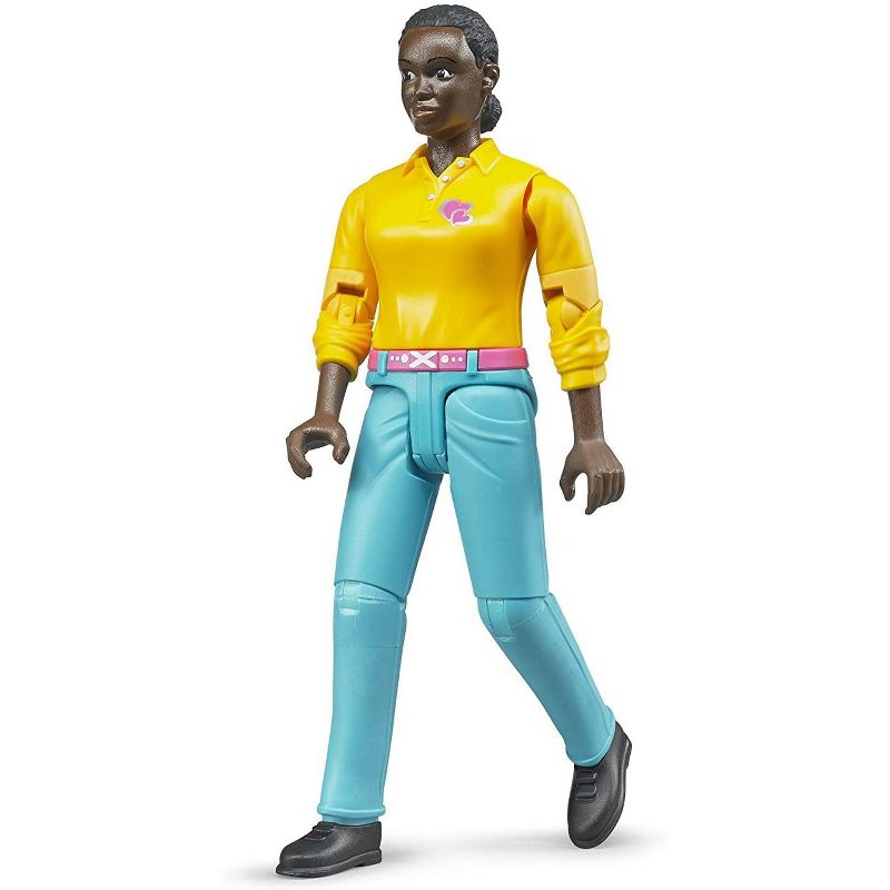 Bruder Woman Toy Figure with Yellow Heart Shirt and Aqua Jeans