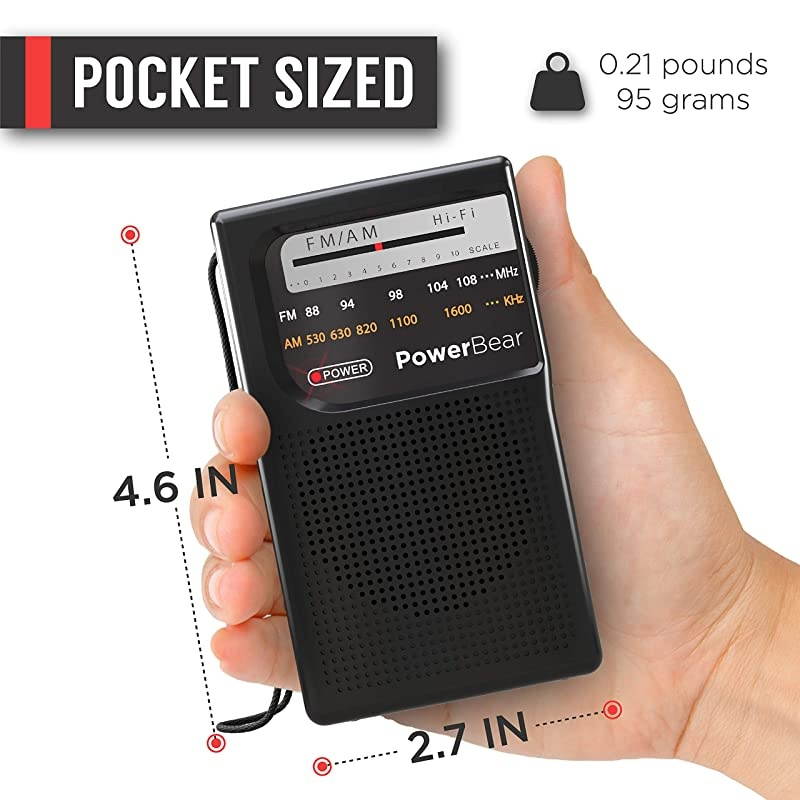Portable Radio | AMFM 2AA Battery Operated with Long Range Reception for Indoor Outdoor Emergency Use | Radio with Speaker Headphone Jack Black