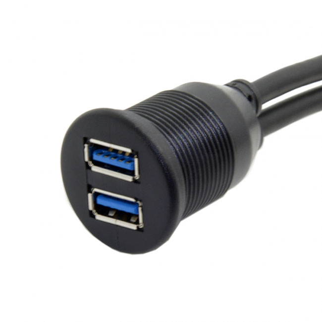 Xiwai 1m Waterproof Dual USB 3.0 Extension AUX Flush Mount Car Mount Extension Cable for Dashboard Panel