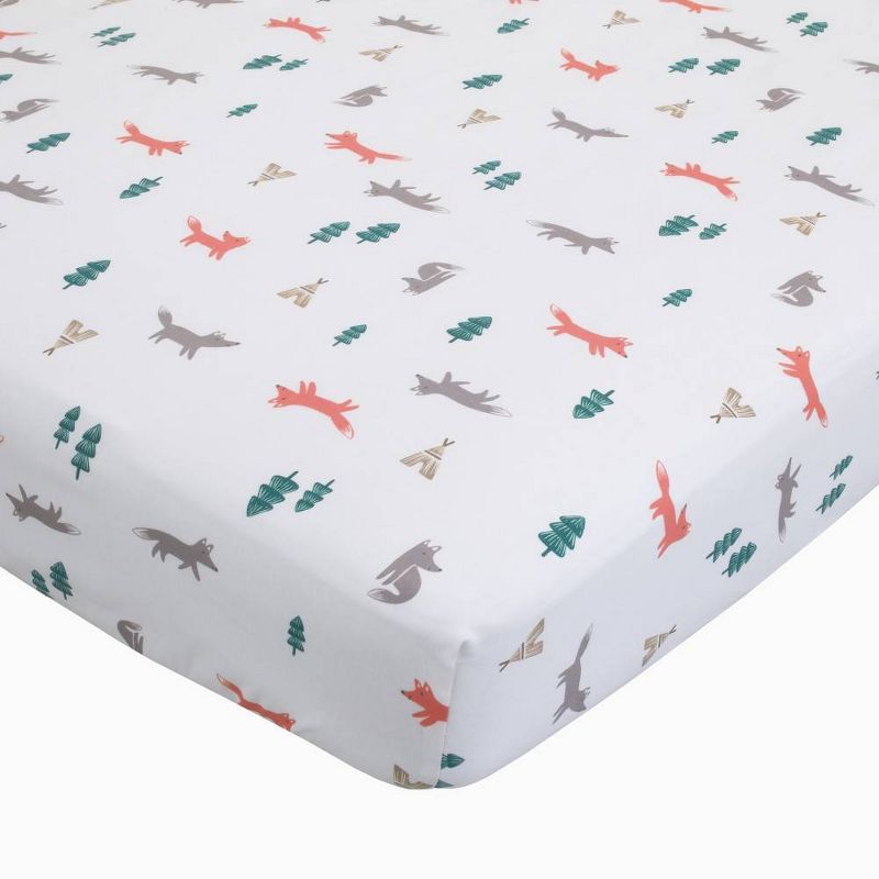 Carter's 100% Cotton Sateen Fitted Crib Sheet Fox Toss - Gray/Orange/Green