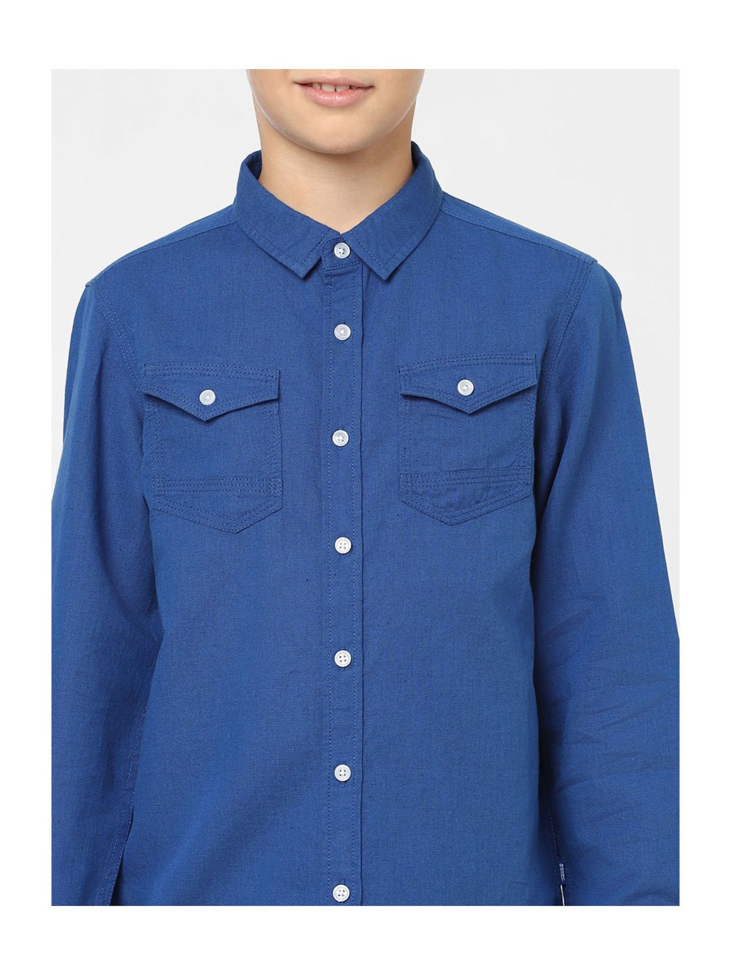 Jack & Jones Junior Blue Solid Full Sleeves Shirt
