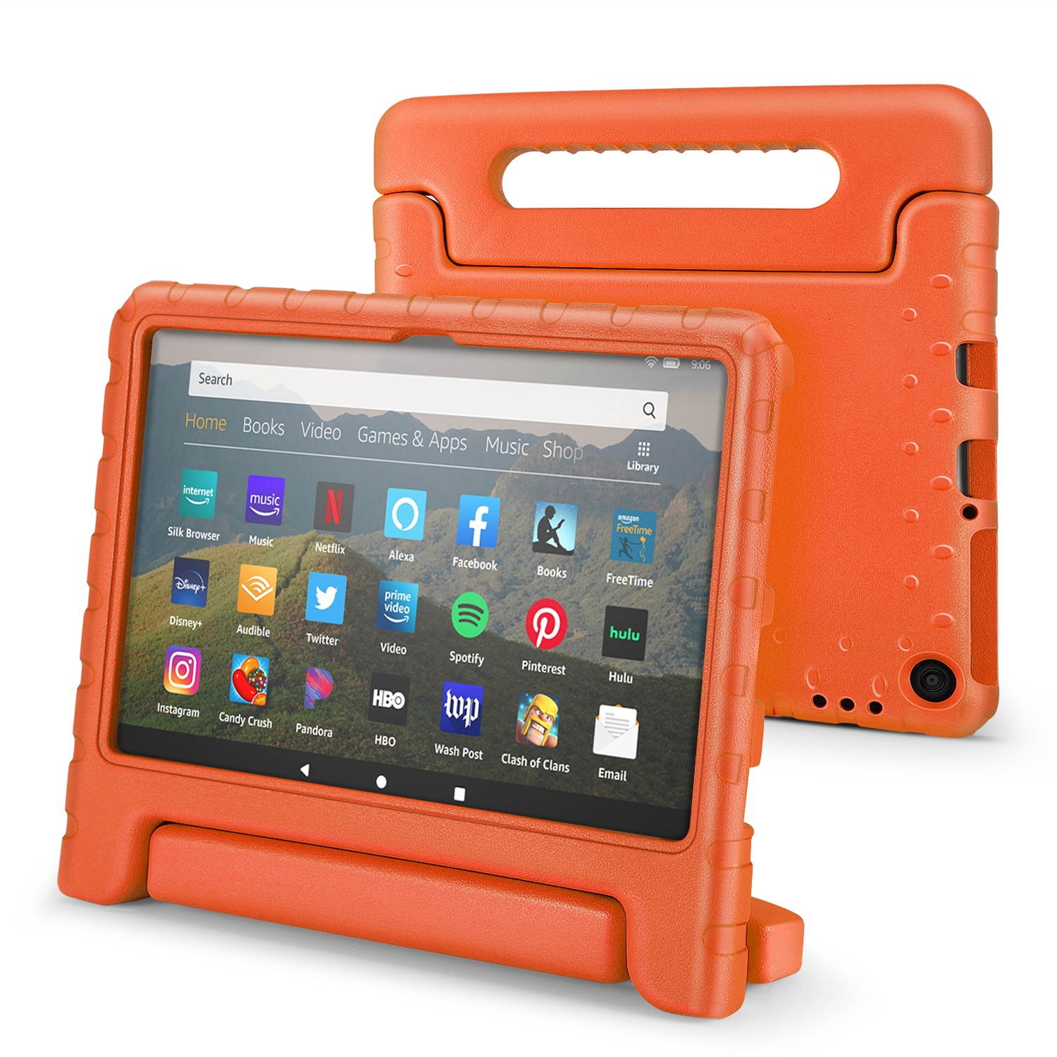 Shock Proof Case for All New Fire HD 8 Tablet (7th Gen, 2017 Release) - For Kid Friendly Child Proof Anti Slip Impact Drop Light Weight Convertible Handle Stand Cover Protective Case (Orange)