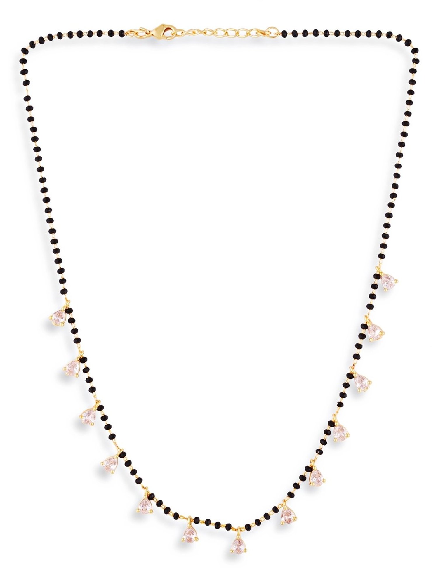 Abdesigns Gold-Plated Black Beaded American Diamond Mangalsutra