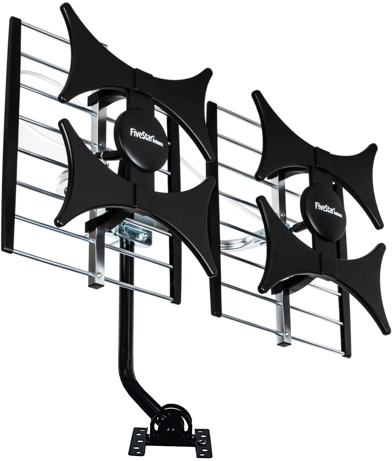 [Newest 2021] Five Star Multi-Directional 4V HDTV Amplified Antenna - up to 200 Mile Range, UHF/VHF, Indoor, Attic, Outdoor, 4K Ready 1080P FM Radio w/ 40ft RG6 coaxial Cable, Mounting Pole, kit