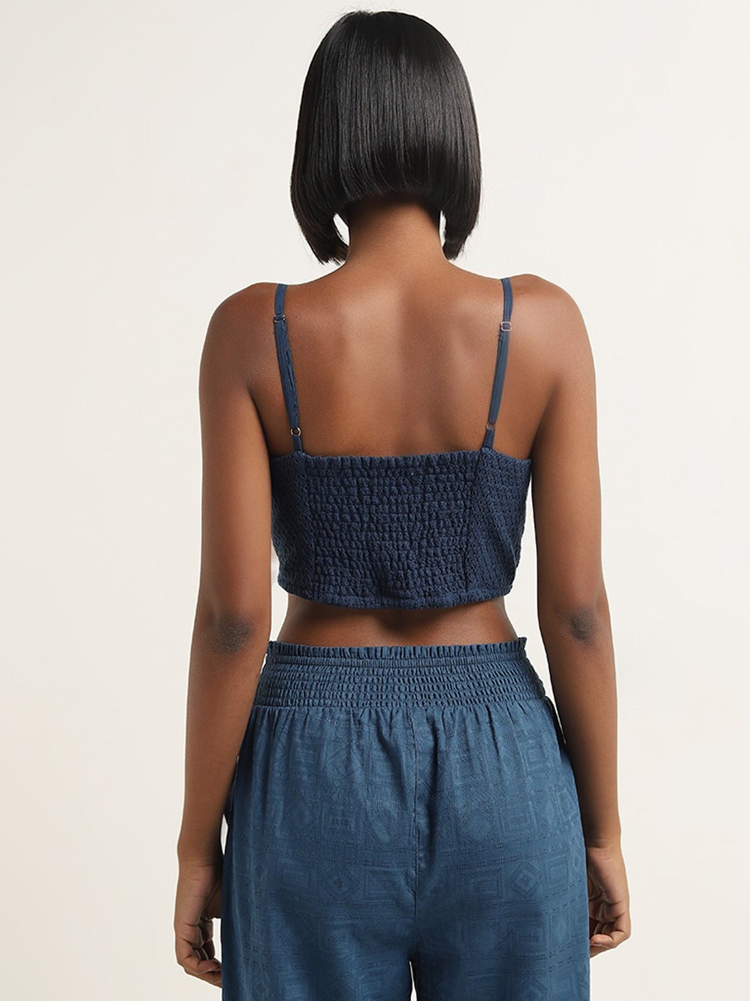 Bombay Paisley by Westside Navy Knit-Textured Cotton Crop Top