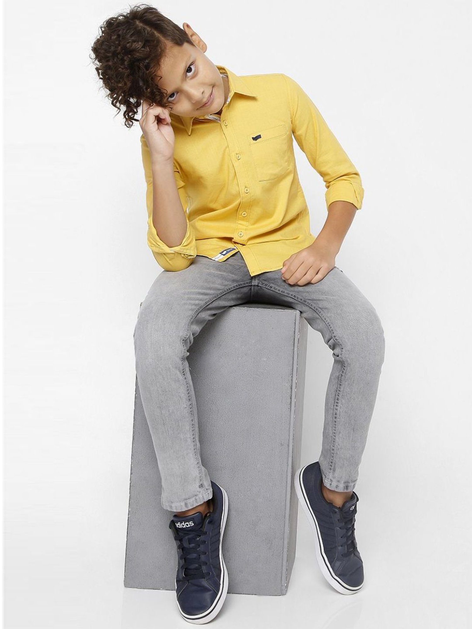 Gas Kids Mustard Yellow Cotton Slim Fit Full Sleeves Shirt