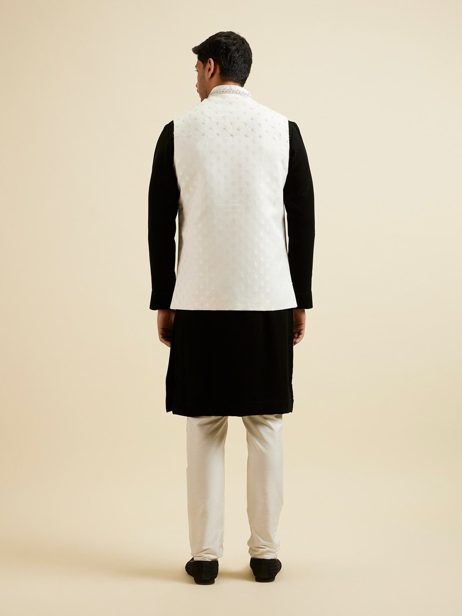 Manyavar White Regular Fit Embellished Nehru Jacket