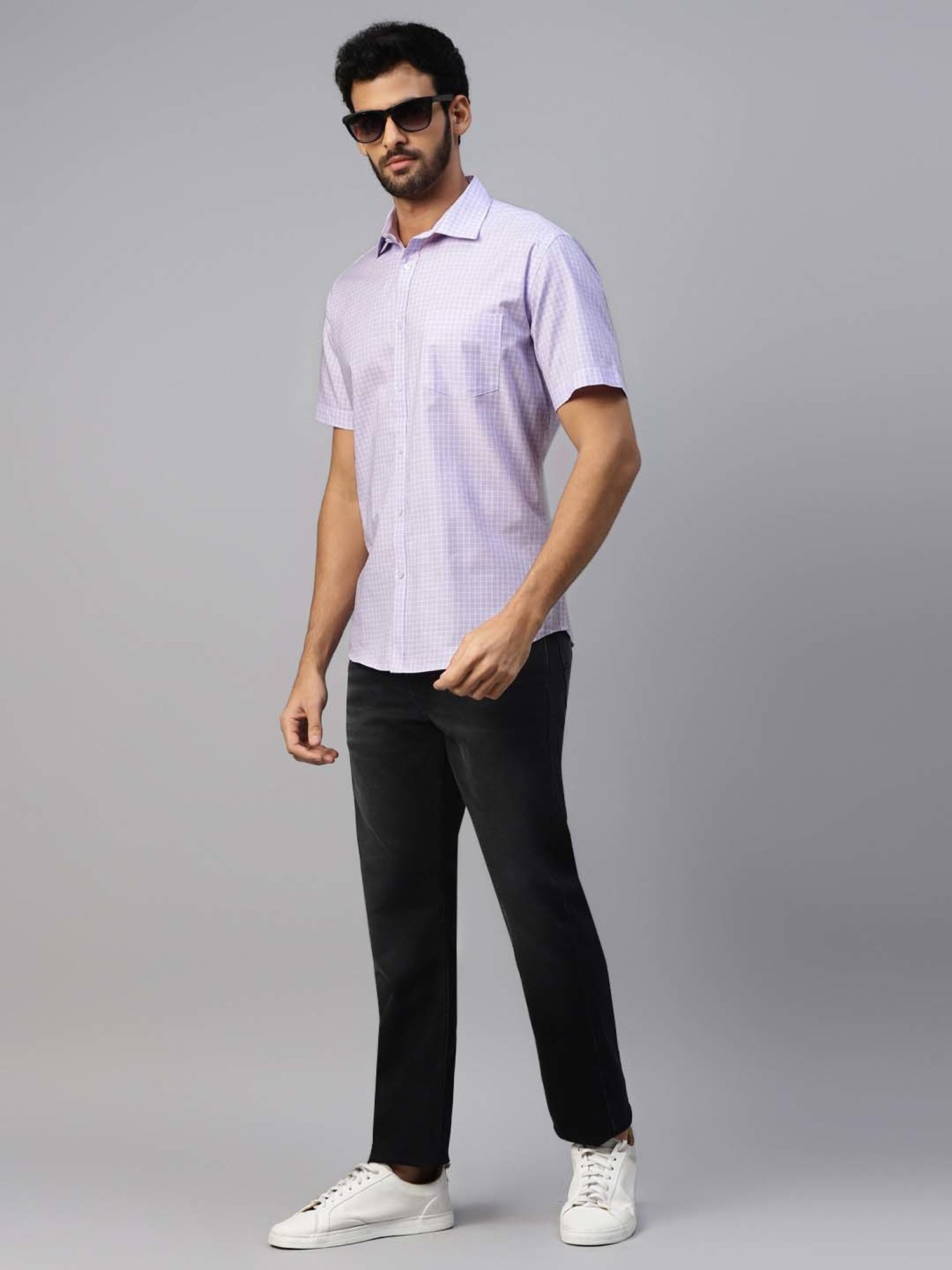 Don Vino Lavender Slim Fit Check Shirt