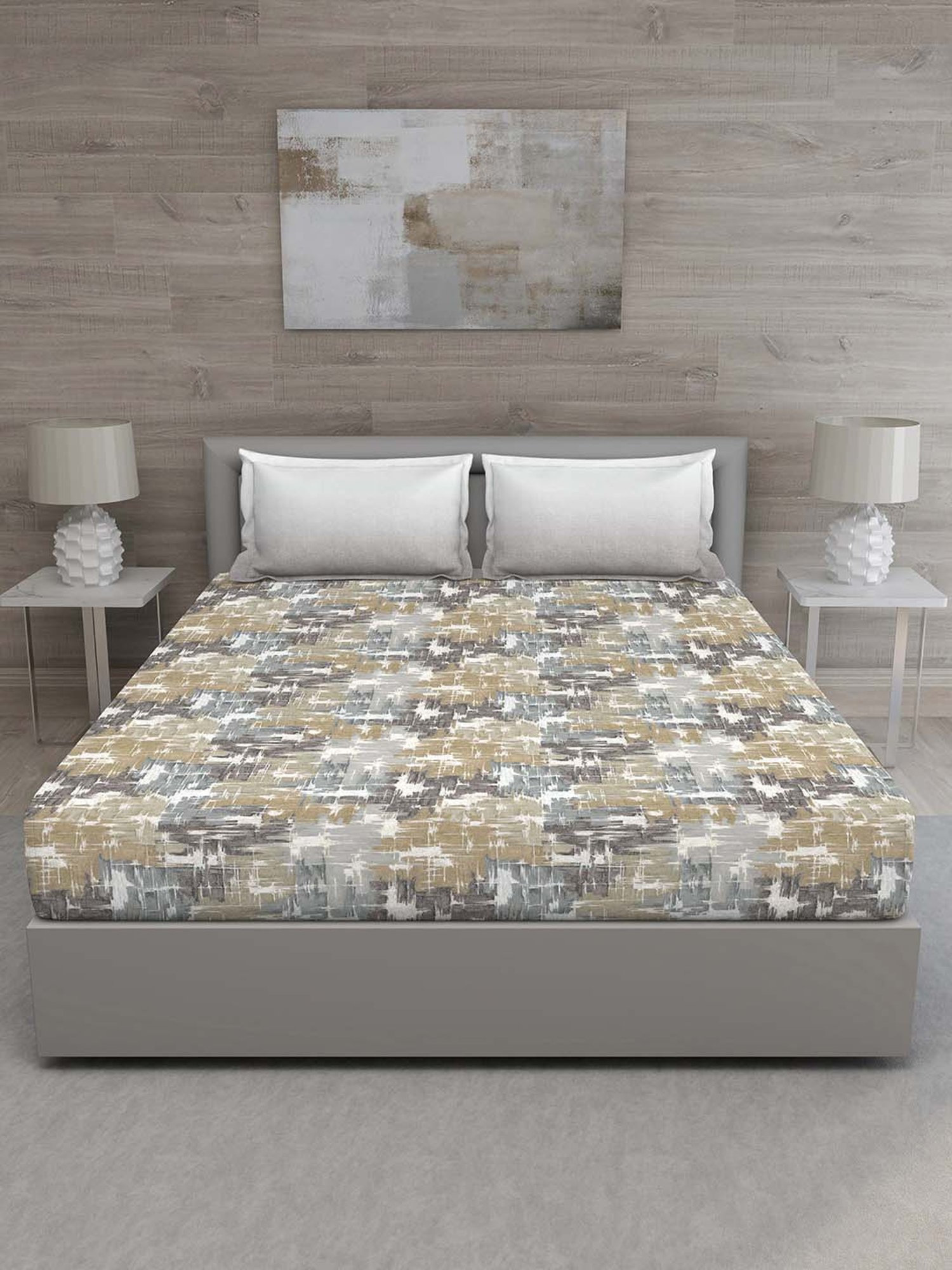 GM Brown & Grey 100% Cotton 144 TC King Bedsheet Set