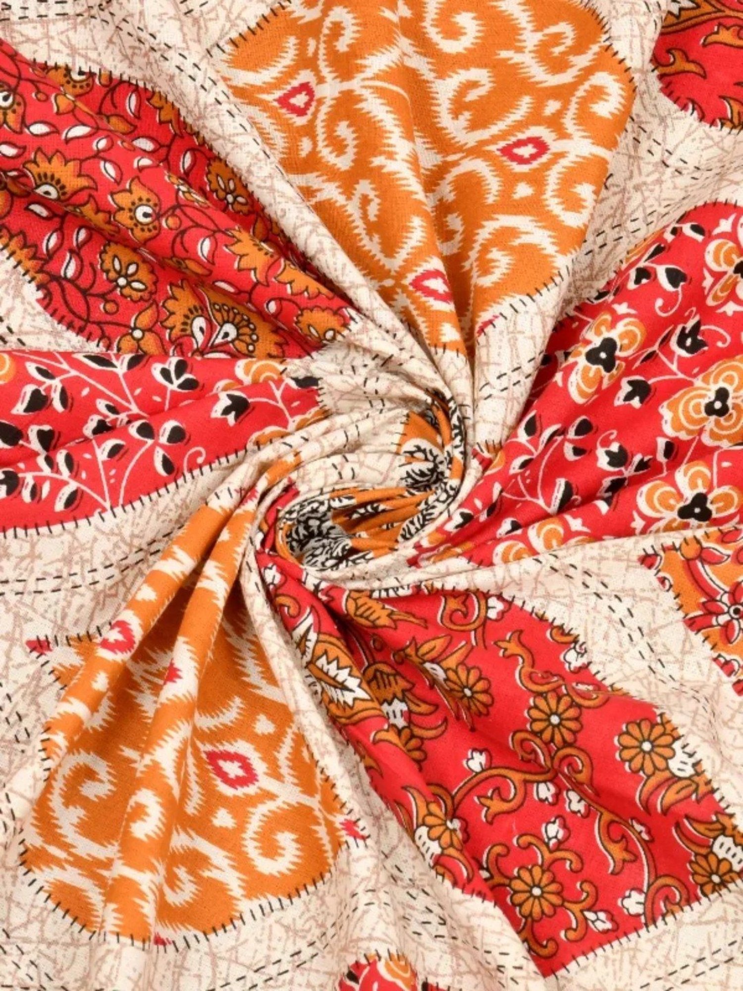 Living Roots Printed Orange 240 TC Cotton Bedsheet with 2 Pillow Covers