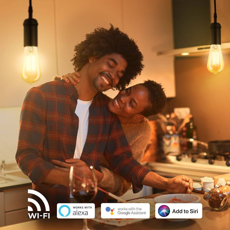 Smart 60W Equivalent Vintage Filament Tunable White LED Wi-Fi Enabled Voice Activated ST19 E26 Amber Glass Light Bulb