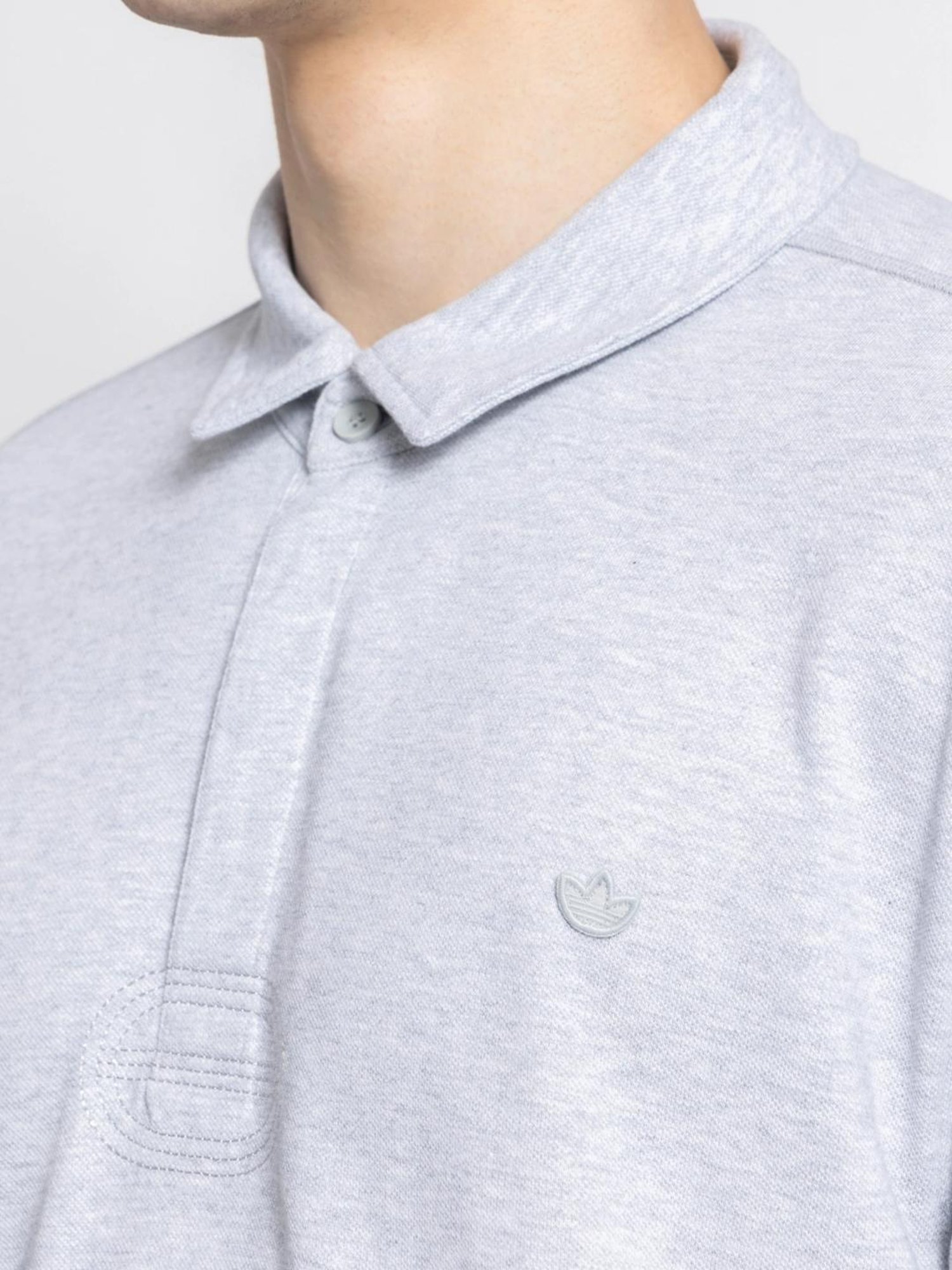 Adidas Originals Grey Cotton Loose Fit Texture Polo T-Shirt