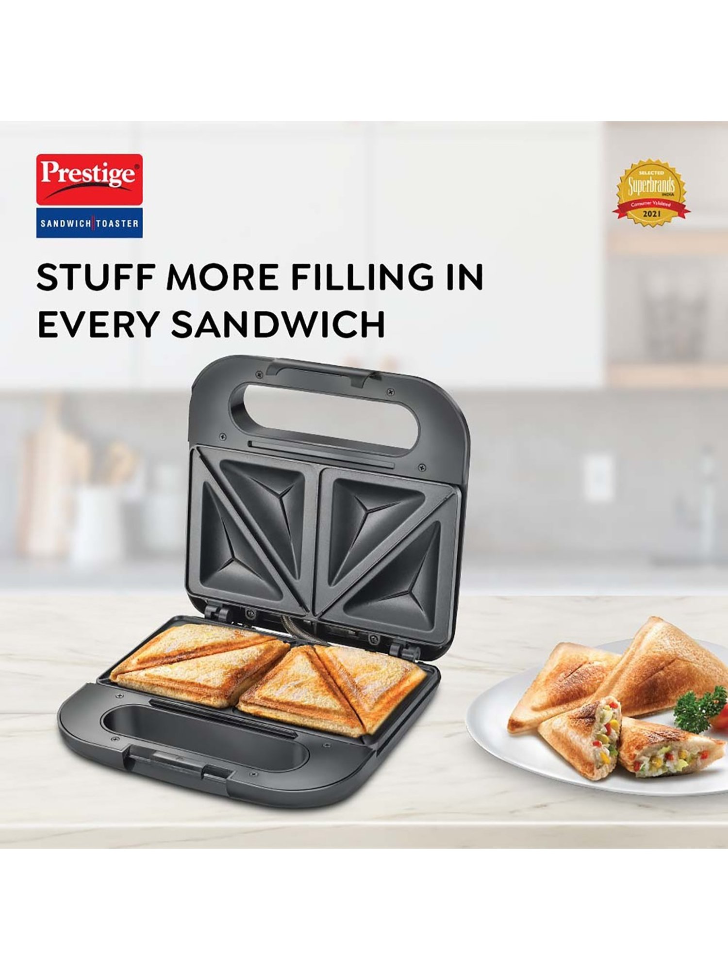 Borosil Sandwich Maker 2000W with Non stick coating (Black)