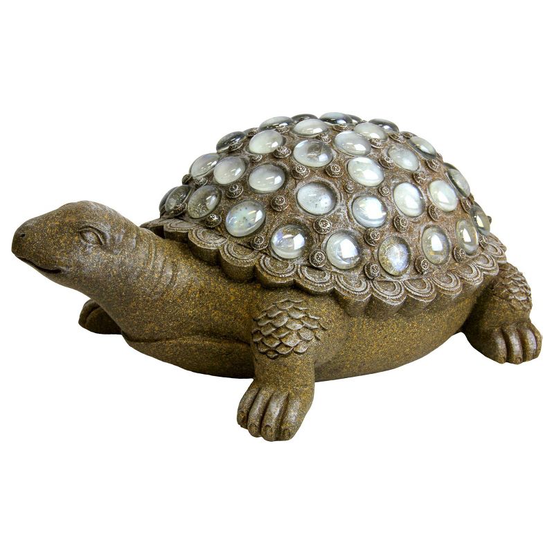 7.09" Resin and Glass Beaded Turtle Statue Silver - Exhart